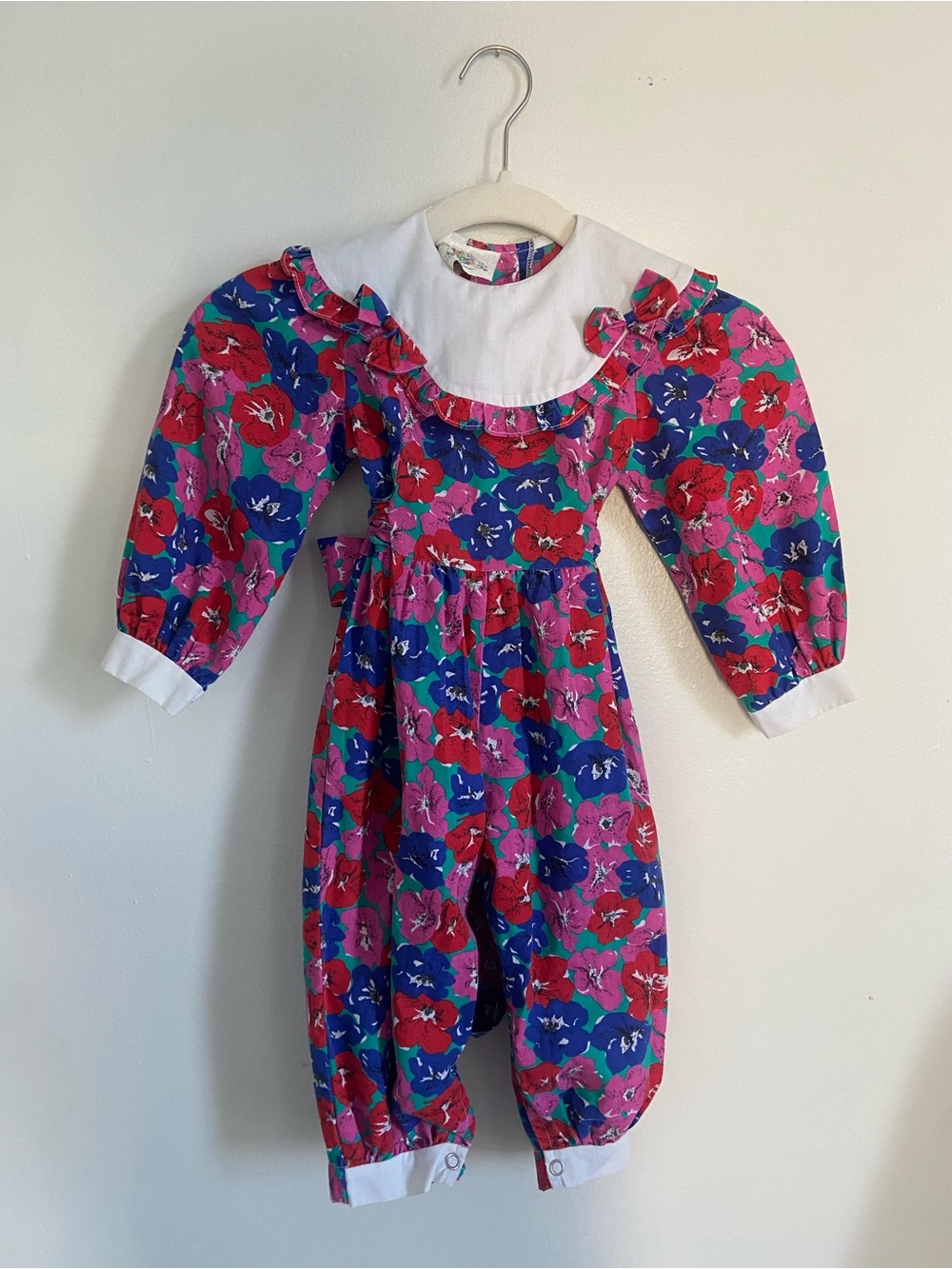 Girls Floral Pink & Blue Vintage-Style Costume Romper